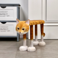 ?Dream Best? Hand carved solid wood medium orange cat large Beagle retriever at home door changing shoes stool make-up hall stool