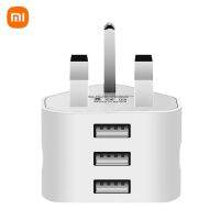 [KOLT Digital] Xiaomi อะแดปเตอร์เครื่องชาร์จติดผนัง3ขาสำหรับสหราชอาณาจักรแบบสากลพร้อมพอร์ตชาร์จ1/2/3พอร์ต USB สำหรับ Iphone 11 Samsung Huawei