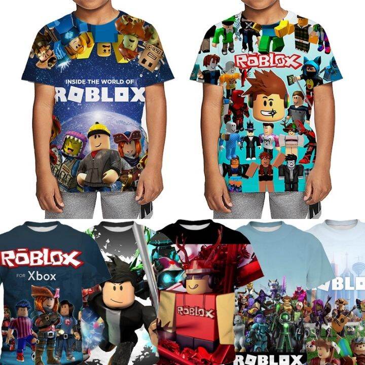 Roblox Boys Short Sleeve T-shirt Summer 3d Printed Tee Tops Kids