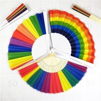 Rainbow Fans Large Rave Clack Folding Hand Fan Hand Fans For Birthday Gifts Dancing Cosplay Wedding Party