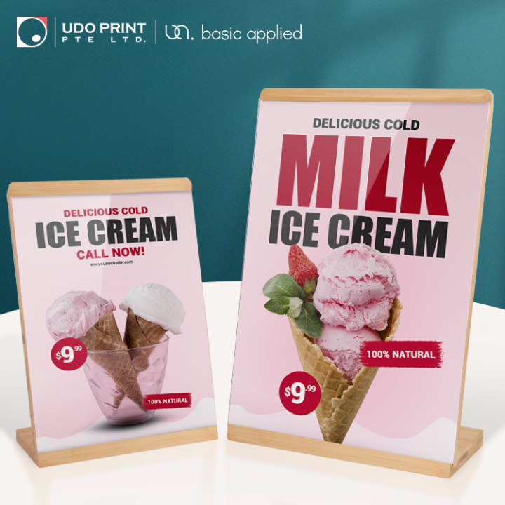 Bamboo Acrylic Table Poster Display Stand Table Acrylic Display Stand