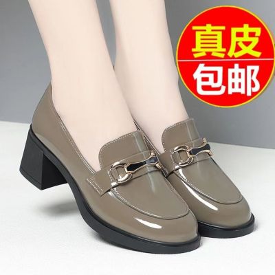 ✔●✙ PLOVER genuine leather thick heel single shoes for women 2023 spring and autumn new soft leather loafers patent leather slip-on small leather shoes