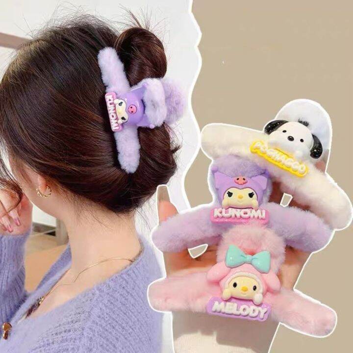 INMA Anime Kuromi Plush Hair Claw Cinnamoroll Melody Cartoon Plush Hair