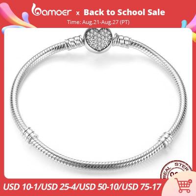 Bamoer Authentic 100% 925 Sterling Silver Classic Snake Chain Bangle & Bracelet For Women Pave Setting CZ Fine Jewelry PAS916