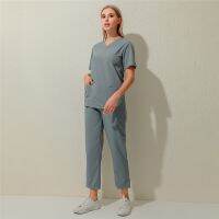 Europe and America New Style Solid Color Pocket V-neck Anti-Nursing Care Work Uniforms Nurses Uniform Two-Piece Set