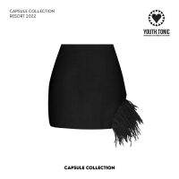 YOUTH TONIC - Mini Skirt with Feathers in Black / กระโปรง มินิสเกิร์ต แต่ง ขนนก สีดำ