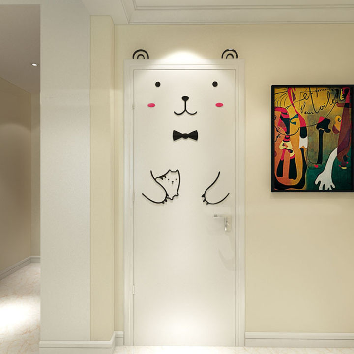 สติกเกอร์ติดประตูลายการ์ตูนหมีน่ารักสุดสร้างสรรค์-สติกเกอร์ตกแต่งประตูกระจกห้องนอนห้องเด็ก