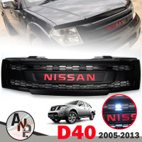 กระจังหน้า มีไฟLED สีขาว รุ่น นิสสัน นาวาร่า NISSAN NAVARA D40 ปี 2006 - 2012 สีดำด้าน โลโก้แดง 1 ชิ้น