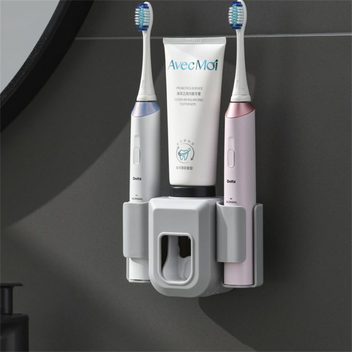 beusia-beusia-แปรงสีฟันไฟฟ้าสองรูสำหรับที่ห้อยแปรงฟันที่ห้อยแปรงห้องน้ำอุปกรณ์เสริมในที่จัดระเบียบแปรงสีฟัน