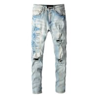 AMIRIˉ Street denim casual trousers micro elastic cotton youth blue ripped skinny jeans ♘