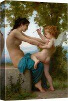 ผ้าใบศิลปะพิมพ์บนผนังหญิงสาวป้องกันตัวเองจาก Eros โดย Bouguereau ภาพประกอบทางวัฒนธรรมเก่าแก่ของศิลปะที่ดีแบบดั้งเดิมหลายสีสำหรับห้องนั่งเล่น12x18สำนักงานห้องนอน