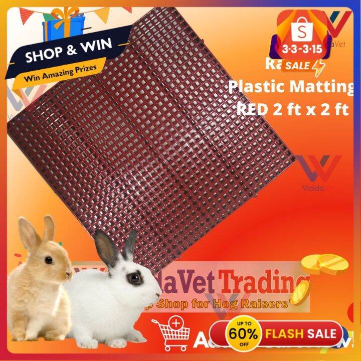 RED 2 feet X 2 feet Heavy Duty Plastic Matting for Rabbits Anti Sore