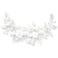 Flower Bride Wedding Hair Vine Silver Pearl Hair Accessories Bridal Headband Headpiece for Women and Girls