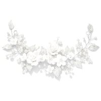 Flower Bride Wedding Hair Vine Silver Pearl Hair Accessories Bridal Headband Headpiece for Women and Girls