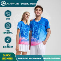 ALPSPORT DX 4เสื้อแฟชั่นสำหรับผู้หญิงกีฬาแขนสั้นลายมังกรเสื้อยืดรูปแบดมินตันแห้งเร็วสีน้ำเงินสีชมพูสั้น100% ผู้ชายแบบดั้งเดิมเสื้อยืดกลางแจ้ง Baju Lelaki