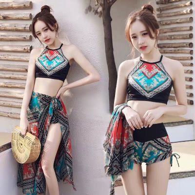 Swimsuit Ladies Conservative Split Three-Piece Set Bikini Hot Spring Cover Belly Slimmer Look y Ethnic Style