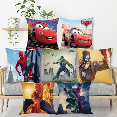 Disney Decorative Pillowcase Cushion Cover McQueen Car Spiderman Hulk Captain America Pillow Case Cartoon Boy Gift 45x45cm