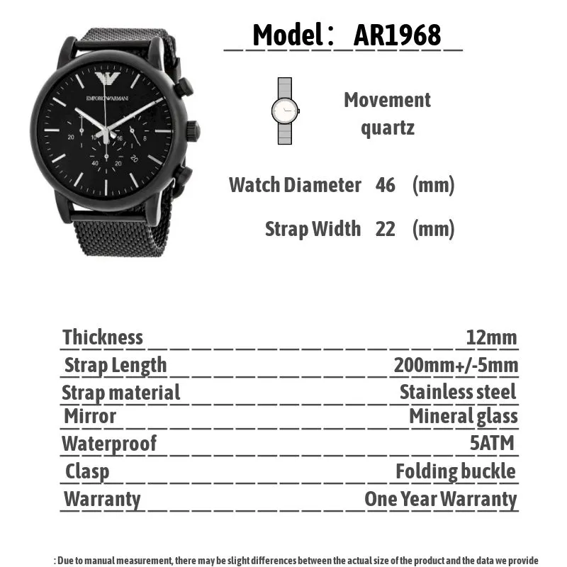 Armani (Emporio Armani) watch AR1968 black warrior three-eye chronograph  same men's watch waterproof watch men's fashion watch quartz watch | Lazada  Singapore