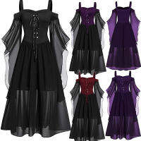 ร้อน, ร้อน★Pickmine 2022 new Female Off Shoulder Dress, Halloween Boat Neck Fly Sleeve One-Piece for Ladies