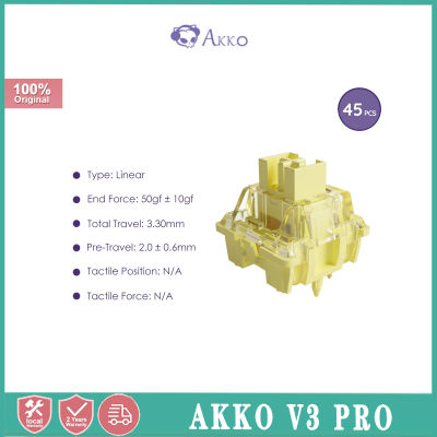 Akko สวิตช์ V3โปรครีมเหลือง5ขาสวิตช์เส้นตรง50gf มีก้านกันฝุ่นเข้ากันได้กับแป้นพิมพ์กลไก MX (45ชิ้น)