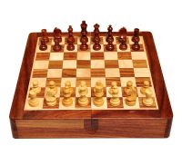 Palm Royal Handicrafts 12 inch Magnetic Wooden Chess Board Made with Indian Rosewood with Chess Set and 2 Extra Queens. Cup Board Style Folding