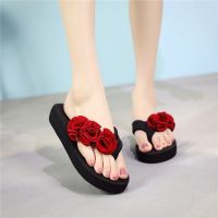 COD DSFGRTUTYIII Floral Flip Female Wedge Heel Summer Sandals Slippers Casual Flops Student Anti-Slip Foam Vacation Beach Shoes