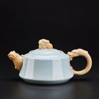 กาน้ำชาชุดน้ำชา Ge Kiln สามารถยกชา Kung Fu เซรามิกเซ็ทชาใช้ในบ้านความจุมากกรองหม้อเดียว Ru เตาเผา