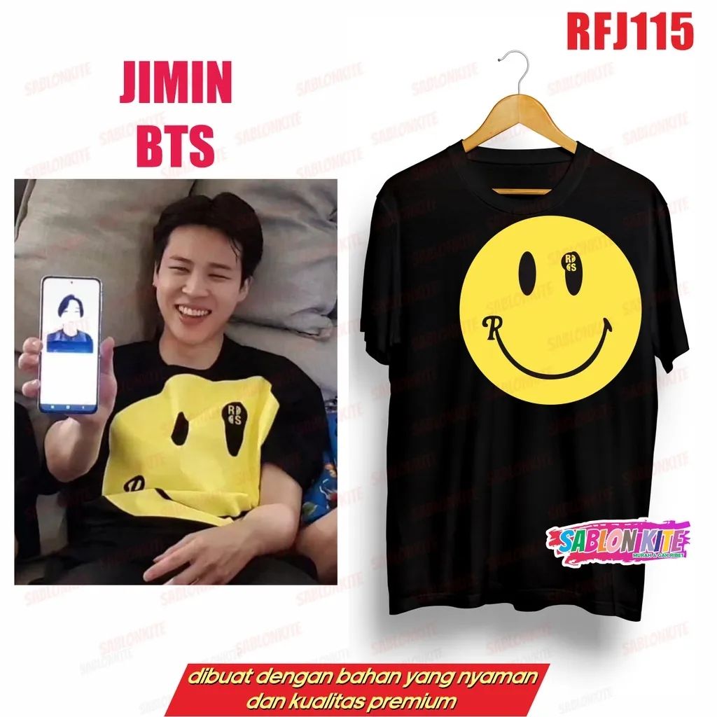 S M L XL XXL DTF Printing Combed 30s Smiley Face Pattern Jimin BTS