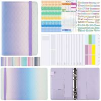 A6 Gradient Macaron Binder Hand Ledger Notebook Leather PU Loose-Leaf Book Cash Budget Book with Zip Bag