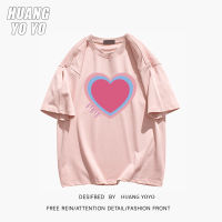 HUANGYOYO 2023เสื้อยืดแขนสั้นสำหรับผู้หญิงผ้าฝ้าย100% พิมพ์ลายหัวใจสวย