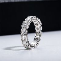 แหวนแหวนแต่งงานเพชรโมอิสสี D 3.5มม. 14ชิ้นสำหรับผู้หญิงแหวนงานหมั้นนิรันดร์สี่เหลี่ยมสีเงิน925