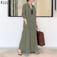 HijabFab ZANZEA เดรสแขนยาวคอลลาร์สำหรับผู้หญิง,เสื้อ Kaftan ทรงหลวมแบบลำลองเสื้อเชิ้ตไซส์ใหญ่พิเศษ