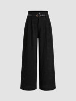 Cider High Waist Solid Straight Leg Trousers With Belt