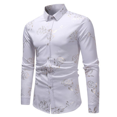 Floral Shirt Mens Slim Shirt Rose Flower Print Mens Formal Shirt Social Shirt