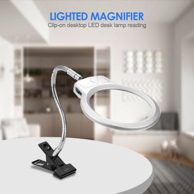 Magnifier Clip on Lighted Table Desk LED Clamp Lamp 2x 5x Magnifying Glass Hoses Analysis Optical Instruments Supplies
