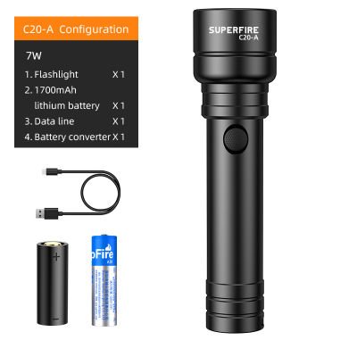 SUPERFIRE C20-T 15W powerful flashlight Zoom USB Rechargeable Ultra Bright Outdoor Lanter For Camping Fishing Torch Flash Light