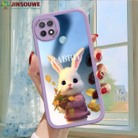 เคสมือถือ Jinsouwe เคส Oppoa15S A15S OPPO สำหรับเด็กผู้หญิง,ปกหนังเคสกระจกคลุมเต็มแผ่นลายกระต่ายการ์ตูน