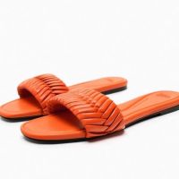 Leather za.raˉSummer New Womens Shoes Orange Light, Balanced, Wear-Resistant Pink Quilted Flat Slippers Sandals Flat Heel