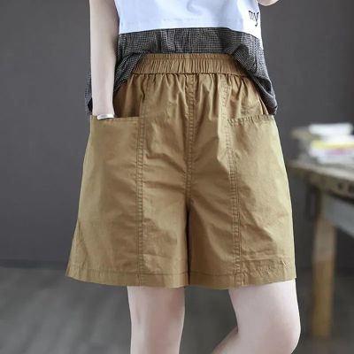 Pure Cotton [one free shipping] new large size five-point straight loose thin pants high waist slimming and wide leg shorts 2023