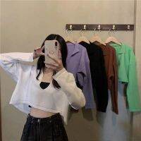 Best clothes (พร้อมส่ง/7137) เสื้อครอปแขนยาวคอปก เสื้อยืดผู้หญิงclothingแฟชั่น