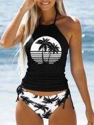 Đồ Bơi Nữ Bộ Đồ Tắm Dây Rút Bên Cổ Yếm Bộ Tankini Bãi Biển Mùa Hè Đồ Bơi