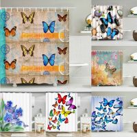 Beautiful Butterfly Waterproof Fabric Shower Curtains 3D Printing Bath Curtain for Bathroom Bathtub Decoration with Hooks