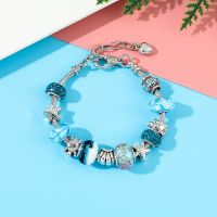 สร้อยข้อมือ Panjia Diy Marine Series Shell Star Pendant Blue Glass Bracelet สร้อยข้อมือหญิงปรับได้