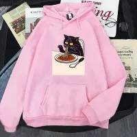 Kartun Kucing Makan Spaghetti Hoodie Pria Lucu Hewan Grafis Kaus Harajuku Populer Karakter Jalan Tinggi Gaya Korea Atasan Size Xxs-4Xl