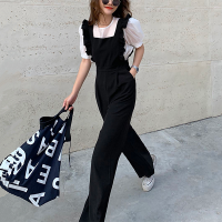 （HOT)Korean Summer Ruffles Jumpsuit Women High Waist Black Jumpsuits Combinaison Femme Elegant Overalls Women Clothes