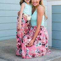 【YF】 Family Look Mother Daughter Matching Dress Flower Pattern Sleeveless Casual Slim Long Maxi Robe Femme Mommy and Me Clothes