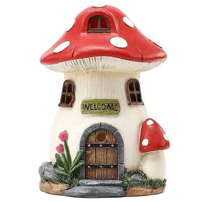 Mushroom House Solar Lamp Resin Craft Gardening Garden Miniature Fairy Landscape House Decoration Ornament