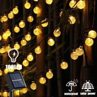 Solar String Lights Outdoor 100 Led Crystal Globe Lights Waterproof Solar Festoon Fairy Light for Garden Christmas Ramadan Decor.