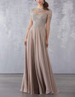 【YF】 Purple Lace Applique Beaded Mother of the Bride Dresses Elegant Three Quarter Sleeve Long Chiffon Evening Formal Dress