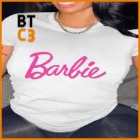 เสื้อยืด BTC3 Let S Go Barbi วินเทจสีชมพูแขนสั้นเสื้อยืดผู้หญิงมาถึงของขวัญ